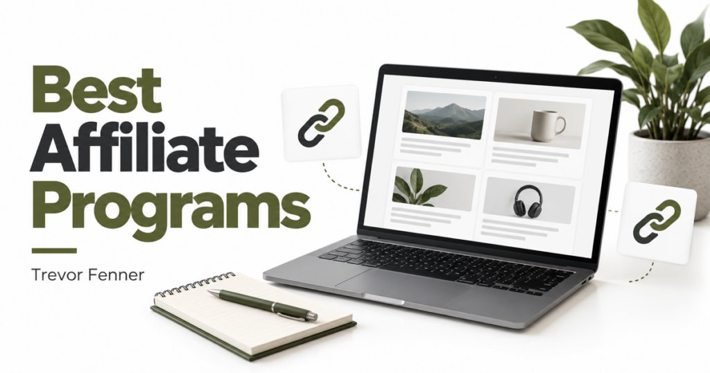 Best Affiliate Programs by Trevor Fenner with generic content and link icons on a white background.