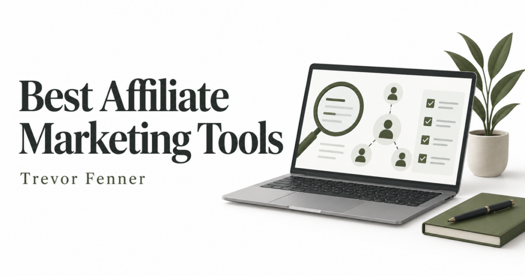Best Affiliate Marketing Tools by Trevor Fenner with conceptual research and referral illustrations