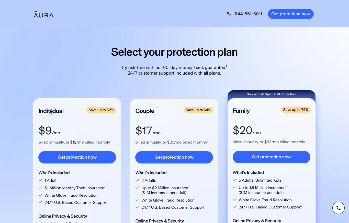 Aura public Individual, Couple and Family annual-equivalent and monthly prices