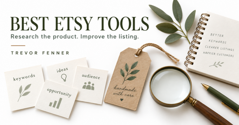 Trevor Fenner best etsy tools conceptual graphic on a white background
