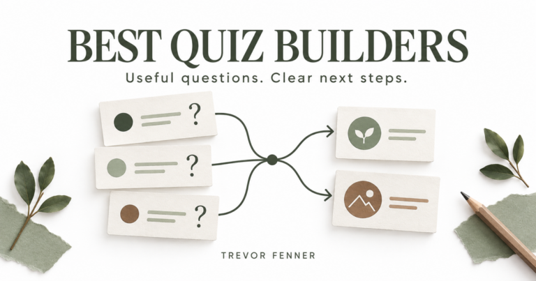 Trevor Fenner best quiz builders conceptual graphic on a white background