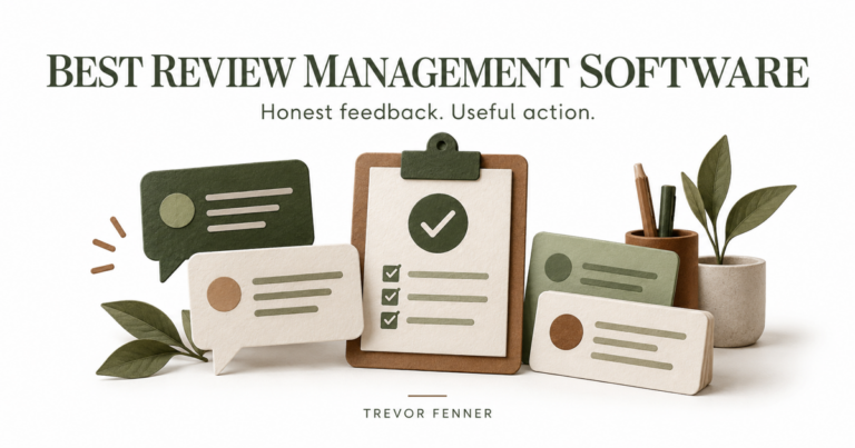 Trevor Fenner best review management software conceptual graphic on a white background