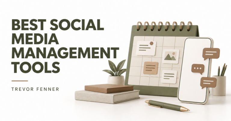 Conceptual social media planning graphic with a calendar and smartphone
