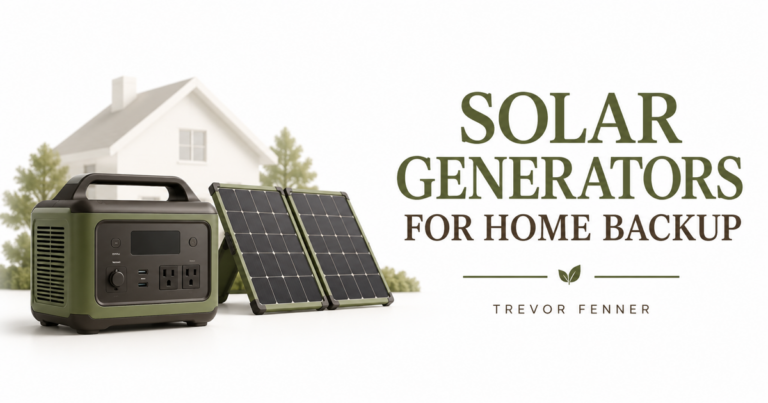 White and olive conceptual solar generator cover with a power station, solar panel and house