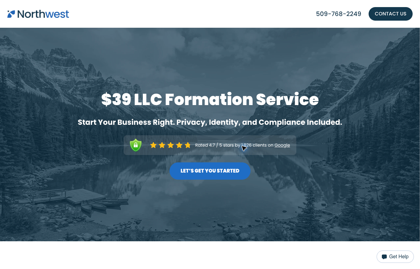 Northwest Registered Agent official $39 LLC formation offer