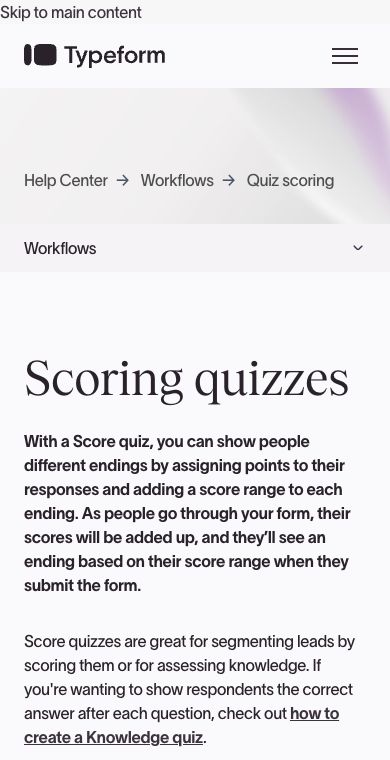 Typeform scoring help explaining answer points and score-range endings