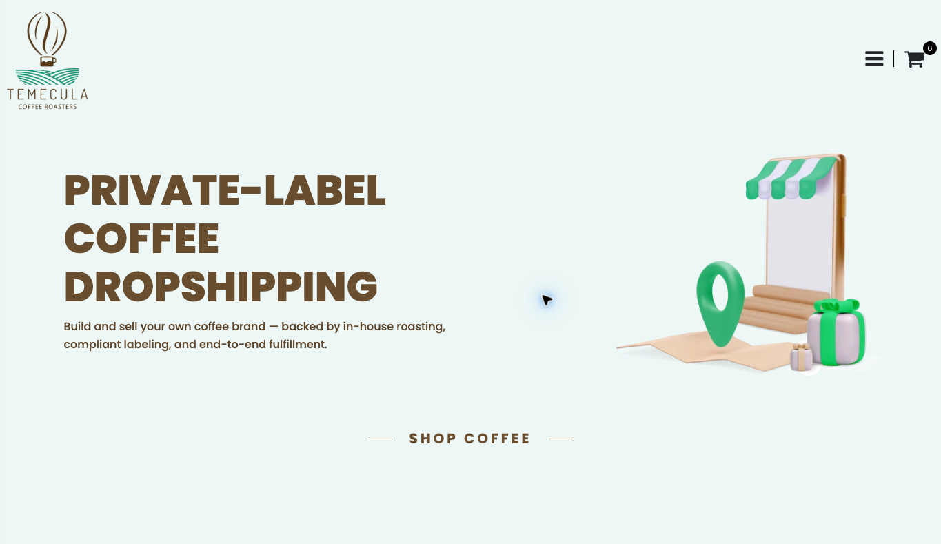 Temecula Coffee Roasters public private-label coffee dropshipping page